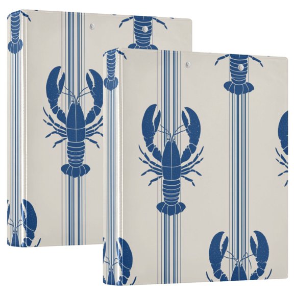 Blue Stripes with Lobsters Round Ring Binder 3 Rings 1.5" Capacity File Storage for A4 Size 2 Pack