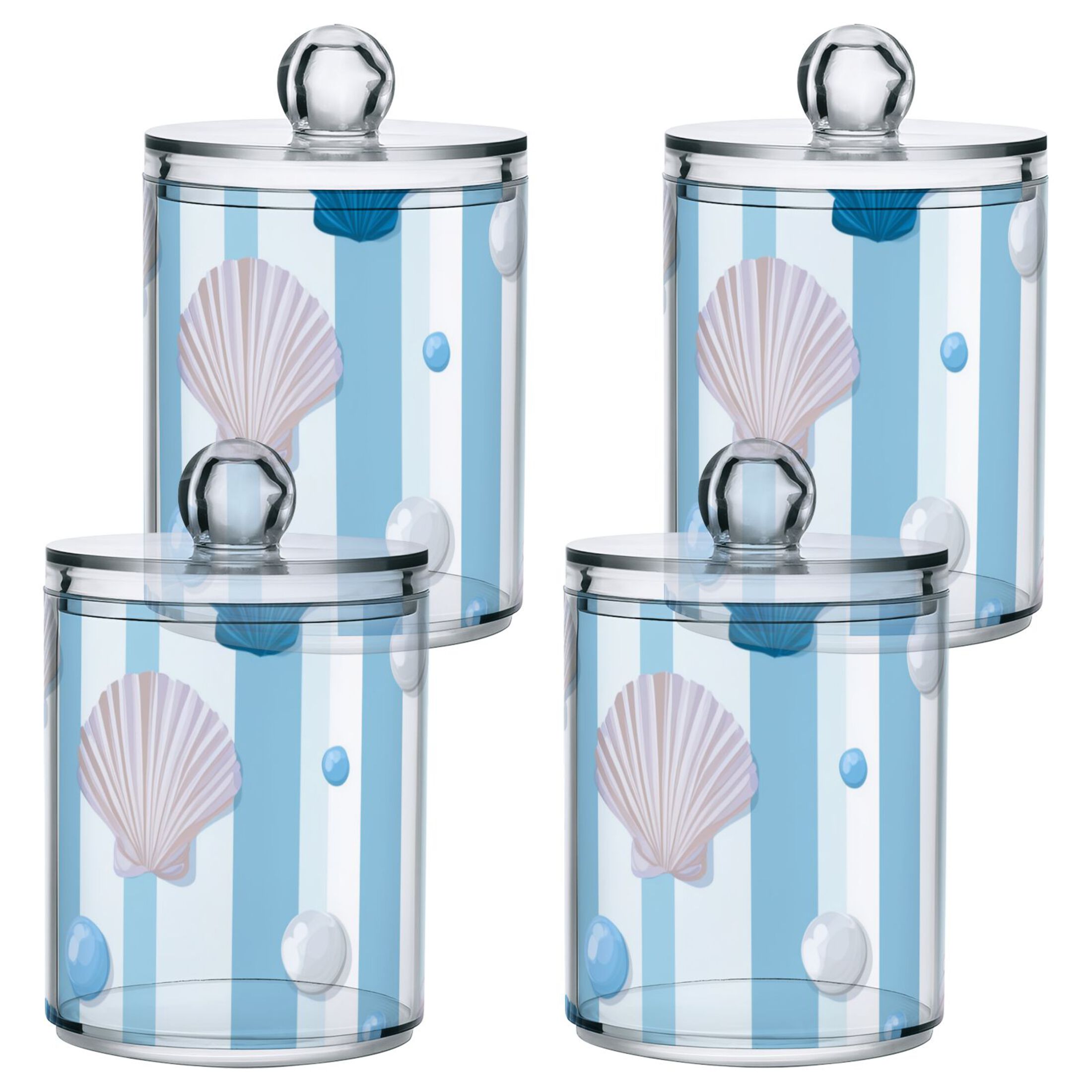 Blue Stripes with Pearls Shells Translucent Plastic Cans Storage ...