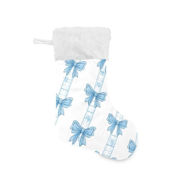 Blue Stripes with Plaids Bows Christmas Stockings Large Capacity 18 inch Gift Bag with Hook Xmas Holiday Decor 1 Pack