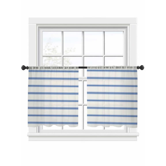 Blue Strips Sheer Curtains 54 Inch Long 2 Panels, Classic Pink Lines Abstract Nature Khaki Light Filtering Rod Pocket Curtains, Sheer Voile Drapes for Living Room Bedroom, 52"x54"