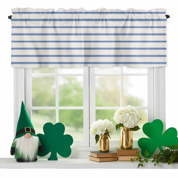 Blue Strips Valances for Windows, Classic Pink Lines Rod Pocket Valance Short Window Treatments Curtains for Kitchen Bathroom Bedroom Decor, 60 x 18 Inches