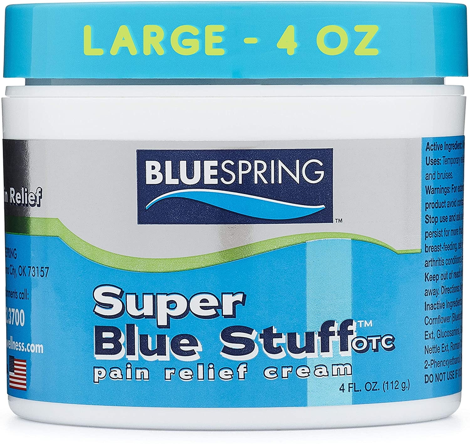 Super Blue Stuff Large 4 oz Pain Relief Cream with Menthol