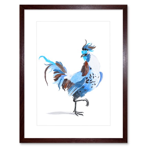 Blue Style Cock by Johan Teyler Art Print Black Framed Poster Wall Decor 9x7 inch