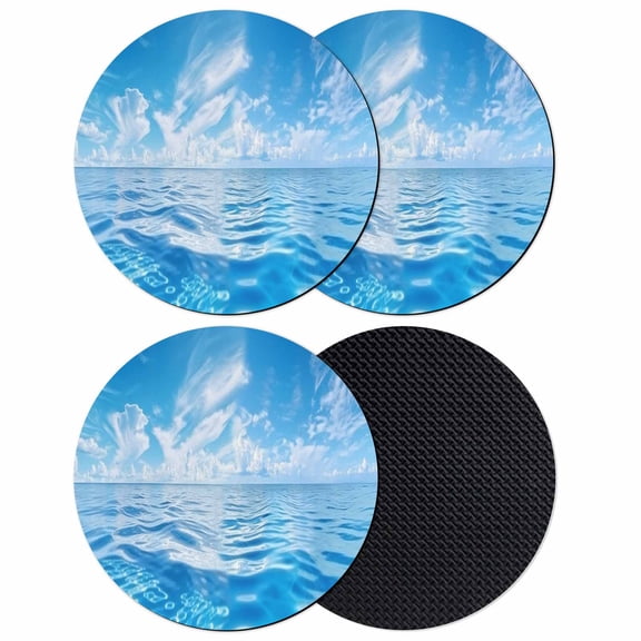 Blue Summer Beach Coasters Set of 4, Soft Absorbent Coasters for Drinks, Seaside Ocean Coastal Nautical Non-Slip Cup Coaster Mat with Rubber Bottom for Home Kitchen Desk Coffee Bar Table Decor 4"