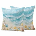 thumbnail image 1 of Blue Summer Beach Outdoor Waterproof Pillow Covers, Coastal Starfish Shell Nautical Ocean Decorative Square Throw Pillowcase Sofa Cushion Sham for Patio/Couch/Chair, 26"x26" 2 Pack, 1 of 8