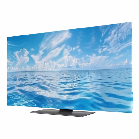 Blue Summer Beach TV Cover for 50 Inch Screen, Stretch Fabric Dustproof TV Display Protector, Seaside Ocean Coastal Nautical Elastic Slipcover Monitor Cover for Indoor Desktop Computer 43.6"x24.5"