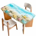 thumbnail image 1 of Blue Summer Beach Table Cloths for 5 Foot Rectangle Tables, Coastal Starfish Shell Nautical Waves Patio Waterproof Elastic Fitted Tablecloths, Washable Rectangular Table Cover for Camping, 1 of 8
