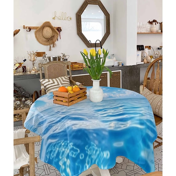 Blue Summer Beach Tablecloth Square Table Cloth 60x60 , Waterproof Tablecloth Outdoor Table Cloth, Seaside Ocean Coastal Nautical Washable Table Cover for Kitchen Dining Party