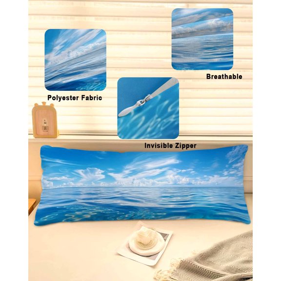 Blue Summer Beach Throw Pillow Covers, Seaside Ocean Coastal Nautical Soft Breathable Pillow Cases with Invisible Zipper for Sleeping, Long Body Pillowcases for Couch Bed Sofa Chair 20x60 Inches