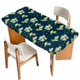 thumbnail image 1 of Blue Summer Botanical Table Cloths for 5 Foot Rectangle Tables, Green Spring Floral Birds Farmhouse Patio Waterproof Elastic Fitted Tablecloths, Washable Rectangular Table Cover for Camping, 1 of 8