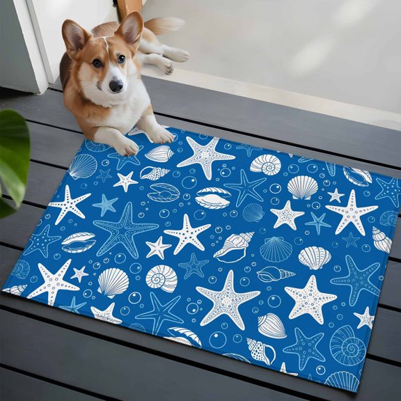 Blue Summer Front Door Rugs 2x3 ft Starfish Shell Bubble Nautical Coastal Small Rug for Entryway Non Slip Washable Bathroom Door Mat Absorbent Floor Mat for Indoor Entrance