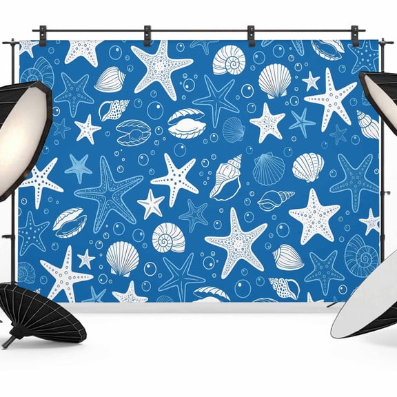 Blue Summer Photography Backdrop 7x5FT, Starfish Shell Bubble Nautical Coastal Photo Backdrops, Background for Photography Studio Photo Studio Background, Back Drop for Photoshoot