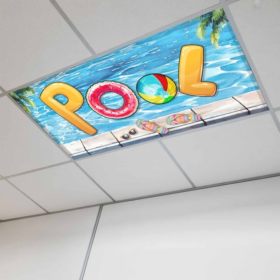 Blue Summer Pool Fluorescent Light Covers, Watermelon Swimming Ring Slippers Magnetic Light Covers for Ceiling Lights, Fluorescent Ceiling Shade Filters for Classroom Bedroom Office 4x2Ft x 1PCS