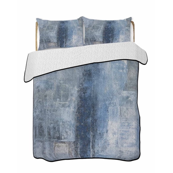 Blue Summer Quilt Set Full Size,Soft Microfiber Quilted Bedding Set with 2 Pillow Shams,Retro Oil Painting Modern Abstract Art Aesthetics Lightweight All Season Bedspread Coverlet for Bedroom 78"x90"