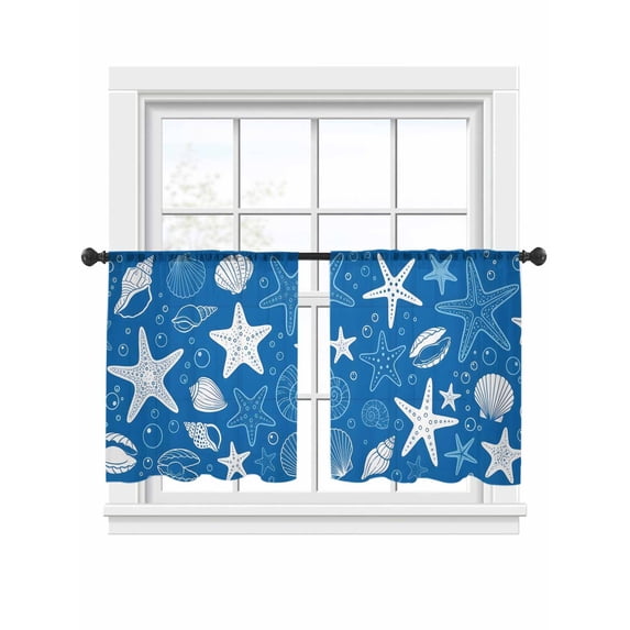 Blue Summer Sheer Curtains 54 Inch Long 2 Panels, Starfish Shell Bubble Nautical Coastal Light Filtering Rod Pocket Curtains, Sheer Voile Drapes for Living Room Bedroom, 52"x54"