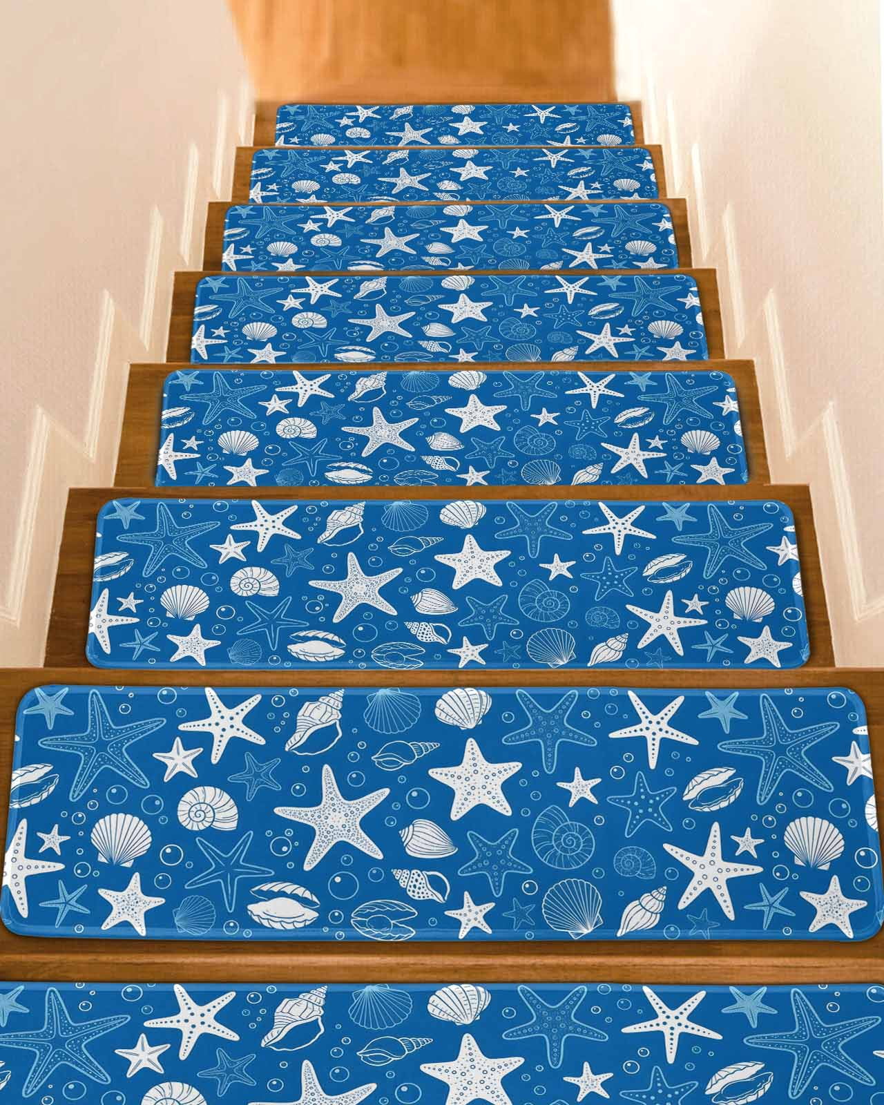 Blue Summer Stair Treads Starfish Shell Bubble Nautical Coastal Indoor ...