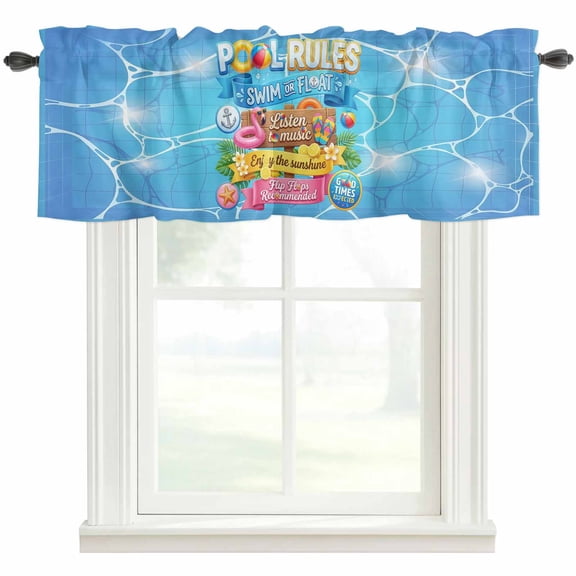 Blue Summer Valances for Windows Farmhouse Kitchen Curtains Valances Rod Pocket Valance Curtains for Windows Modern Tropical Plants Flamingo Pool Swimming Window Valances for Bathroom Bedroom 42"x12"
