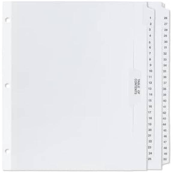Blue Summit 1-50 Numbered Dividers for 3 Ring Binder, Exhibit Tabs for Legal Work, Numbered Tabs with Table of Contents, 51 Number Dividers$$Office