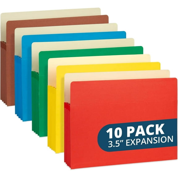 Blue Summit 10 Expanding File Pockets, Accordion File Folders Letter Size, 3.5 Expandable Pockets, Assorted Colors