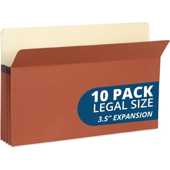 Blue Summit 10 Redwell Folders Legal Size, Brown Accordion File Folders, 3.5 Red Rope Expandable Pockets, Expanding Organizer