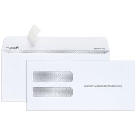 Blue Summit 100 W2 Envelopes 3 Up, W-2 Envelopes 2025 Self Seal for 3 Part or 3Up Forms, Compatible QuickBooks Online and Other Tax Software, 8  x 3 7/8, Security Tint, 100 Pack$$Office
