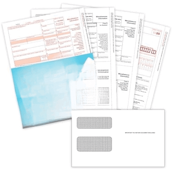 Blue Summit 25 1099 Misc Forms 2025 with Tax Right Software, 4 Part Forms, 25 Vendor Kit of Laser Forms Compatible with QuickBooks and Accounting Software, 25 Self Seal Envelopes Included$$Office