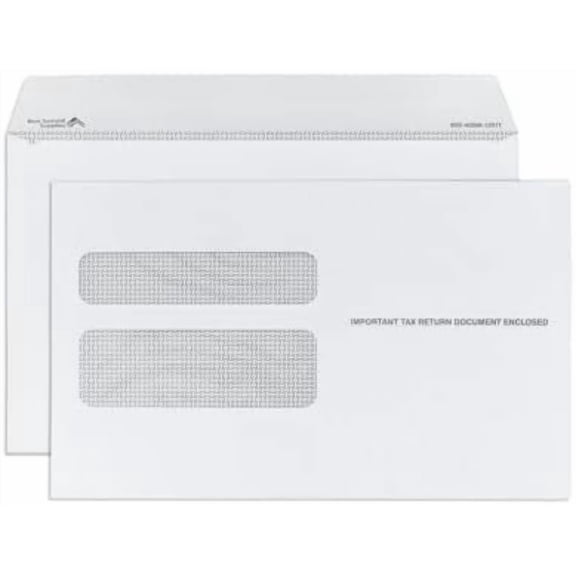 Blue Summit 50 W2 Envelopes 2025 Self Seal, W-2 Double Window Security Envelopes for 2 UP IRS Tax Forms from QuickBooks Online, Desktop, ADP and Other Software, 5 5/8 x 9, 50 Form Envelopes$$