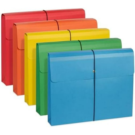 Blue Summit Accordion File Wallet with Flap and Cord Closure, Letter Size, 2 Expansion, Assorted Colors 10 Pack