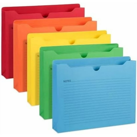 Blue Summit File Jackets Letter Size 2 Inch Expansion, Lined Folders with Lines for Notes on Front, 2 inch File Jacket Folders, Top Tab Pockets, Assorted Colors, Expandable, 25 Pack$$Office