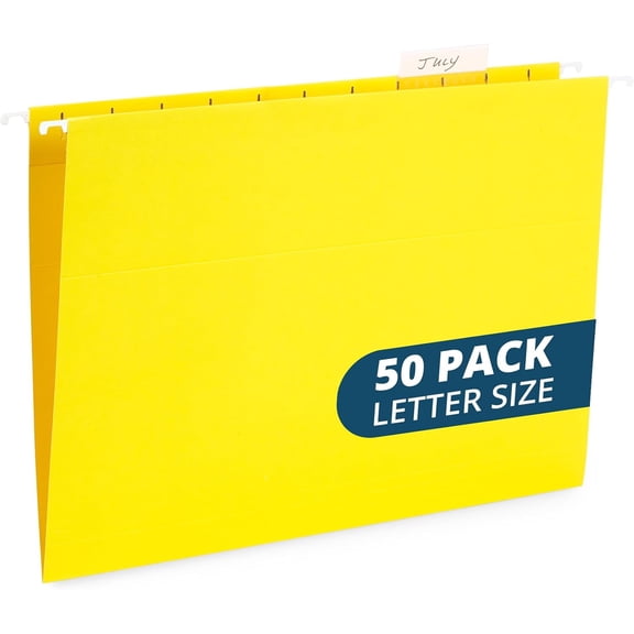 Blue Summit Hanging File Folders, Letter Size, Yellow, Great for Organizing and Easy File Storage, 50 Per Box