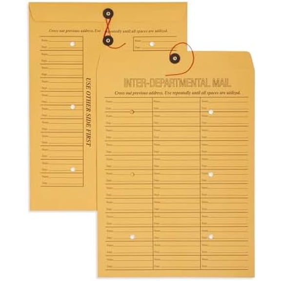 Blue Summit Inter-Department Envelopes, String Tie, Brown Kraft, 12 x 16 Inches  25 Envelopes$$Office