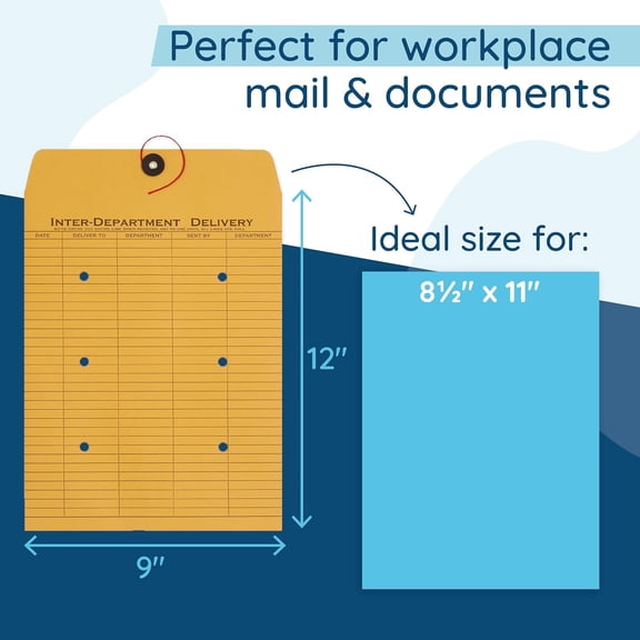 Blue Summit Interoffice Envelopes with String 9x12, String Tie, Brown Kraft, Interdepartment Envelopes, 9 x 12 Inches 100 Envelopes
