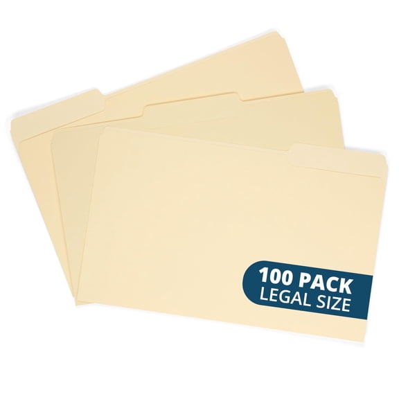 Blue Summit Legal File Folder, 100 Per Box, 1/3 Tab Manila Legal Folder for Orga