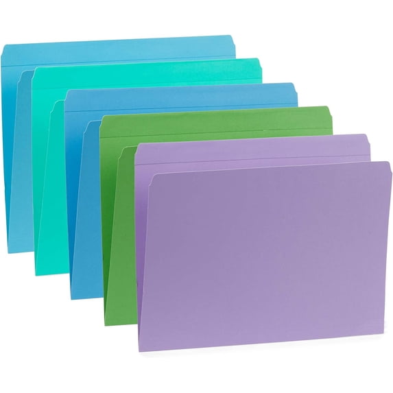 Blue Summit Supplies 100 Straight Cut File Folders, Ocean Tones, Letter ...