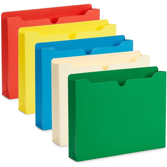 Blue Summit Supplies 2 Inch File Jackets, Expandable Folders, Heavy Duty Expansion Pocket Folders Letter Size, Assorted Colors, Reinforced Straight Cut Tab,25 Pack