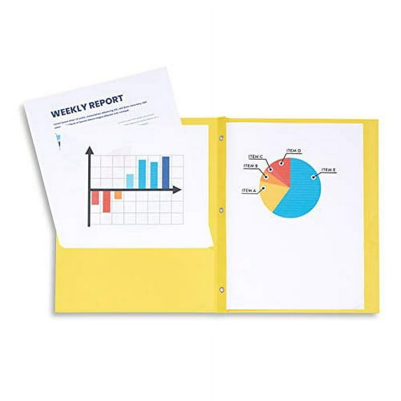 Blue Summit Supplies 25 Two Pocket Folders with Prongs, Designed for Office and Classroom Use, Yellow, 25 Pack Colored 2 Pocket 3 Prong Folders