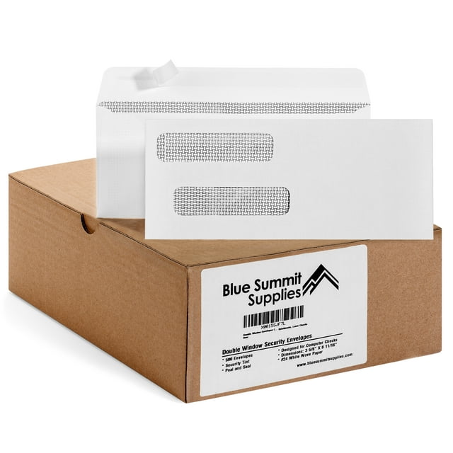 Blue Summit Supplies 8 Self Seal Envelopes, Double Window, 500/box