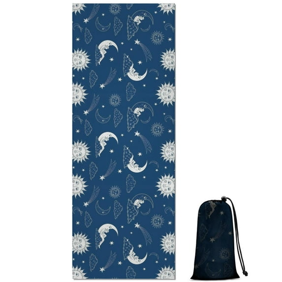 Blue Sun Moon Cloud Pattern Hot Yoga Mat Towel Non Slip for Hot Yoga - Quick-Drying Yoga Mat Cover with 4 Corner Pockets with Travel Bag - Hot Yoga Towel Non Slip Grip Moisture Wicking Sweat 70"x26"