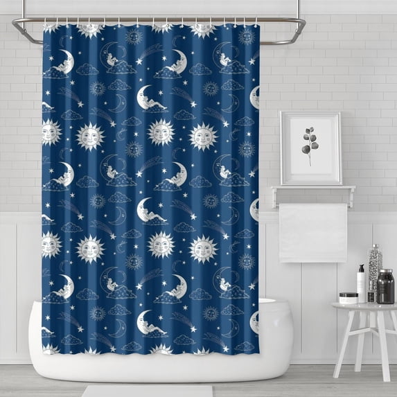 Blue Sun Moon Cloud Pattern Shower Curtain 72"x72" ,Bathroom Decorative Shower Curtains Set with 12 Hooks,Modern Waterproof Washable Shower Curtain