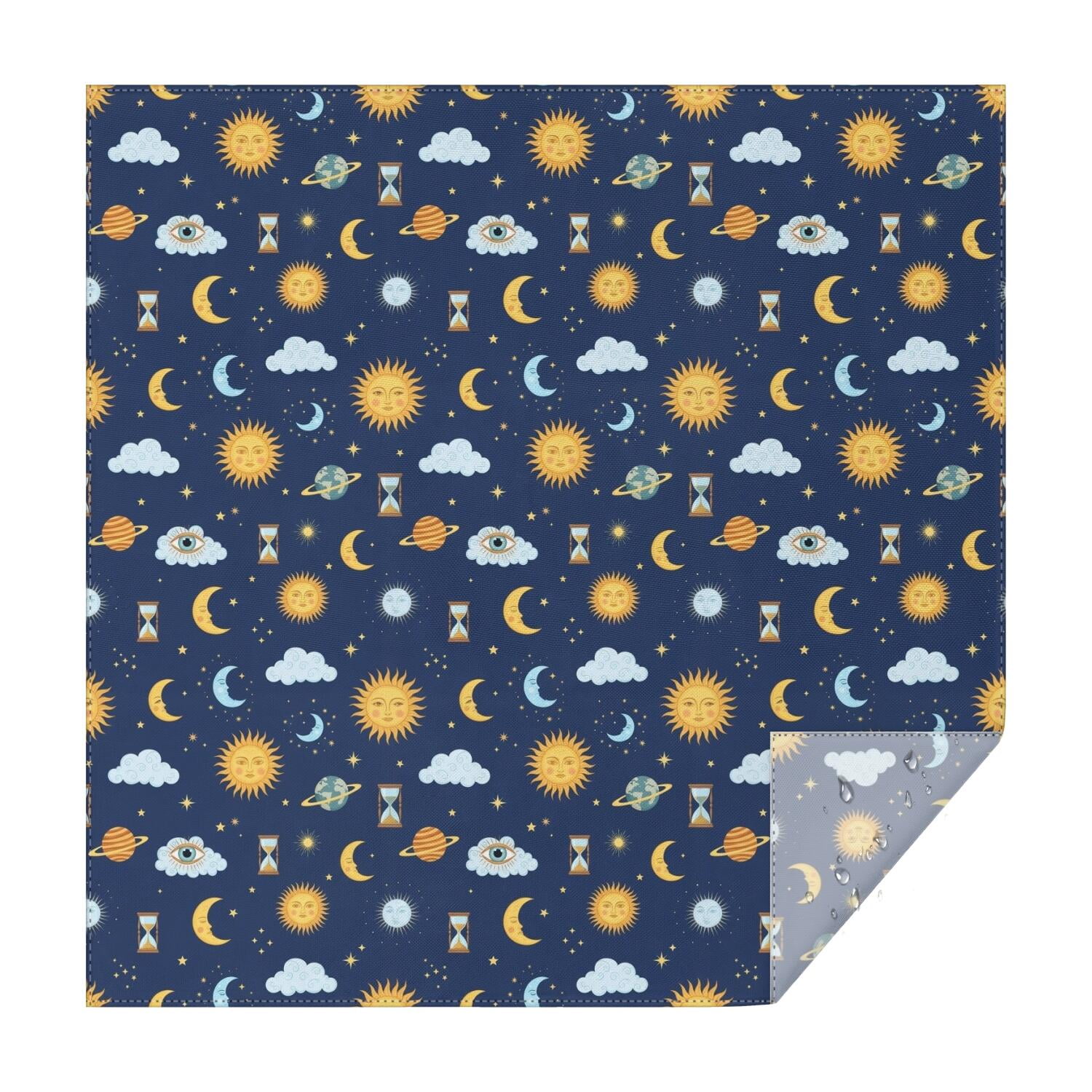 Blue Sun Moon Cloud Planet Eye Hourglass Pattern Square Tablecloth ...
