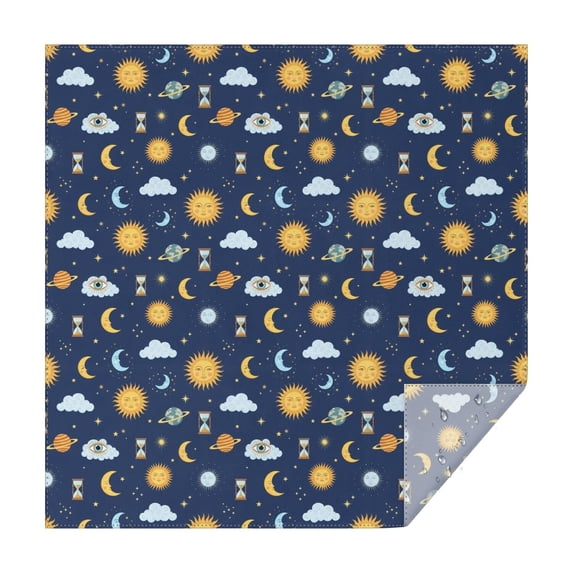 Blue Sun Moon Cloud Planet Eye Hourglass Pattern Square Tablecloth,Waterproof Square Table Cover,Wipeable Spillproof Washable Table Cover for Home Kitchen Party Decor 42"X42"(107x107cm)
