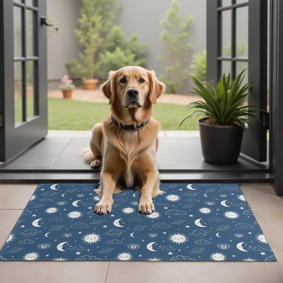 Blue Sun Moon Cloud Planet Eye Star Pattern Door Rugs,Washable Non Slip Door Mats Indoor,Decorative Door Mats,Entry Mat Indoor for Entrance,Bedroom,Kitchen,Bathroom,20"x32"