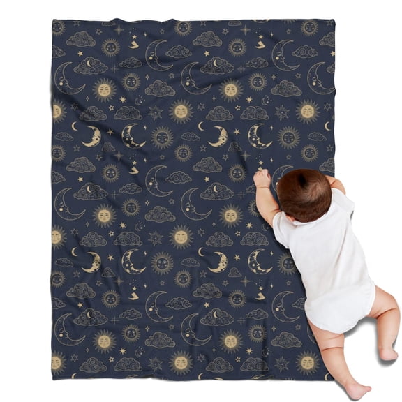 Blue Sun Moon Cloud Star Comet Pattern Blanket,Comfortable Soft Flannel Throw Blanket,All Season,Warm Lightweight Blankets for Sofa Bed Couch Living Room Chair,30"x40"