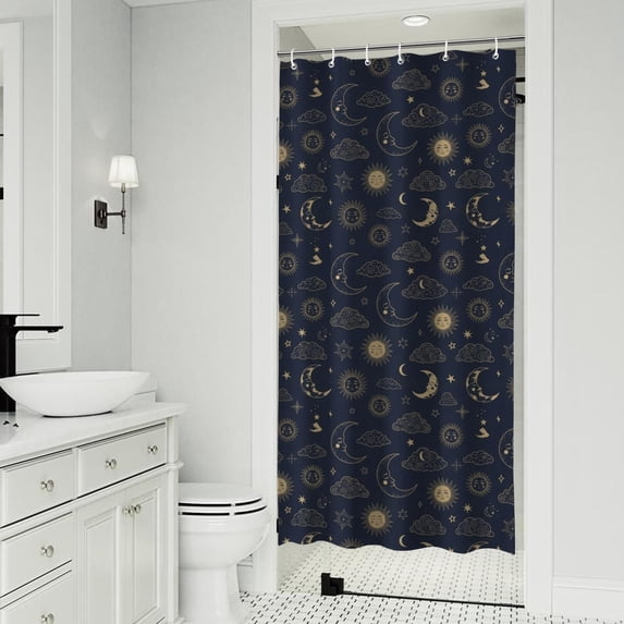 Blue Sun Moon Cloud Star Comet Pattern Shower Curtain 36"x72" ,Bathroom Decorative Shower Curtains Set with 12 Hooks,Modern Waterproof Washable Shower Curtain