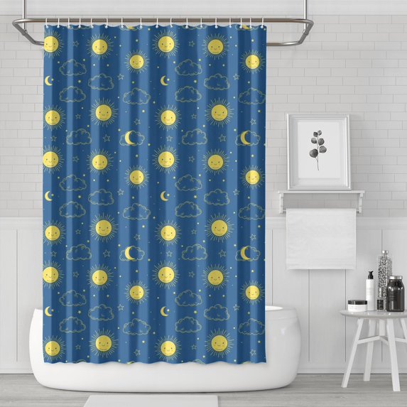 Blue Sun Moon Cloud Star Pattern Shower Curtain 72"x72" ,Bathroom Decorative Shower Curtains Set with 12 Hooks,Modern Waterproof Washable Shower Curtain