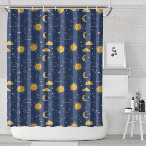 Blue Sun Moon Cloud Star Pattern Shower Curtain 72"x84" ,Bathroom Decorative Shower Curtains Set with 12 Hooks,Modern Waterproof Washable Shower Curtain