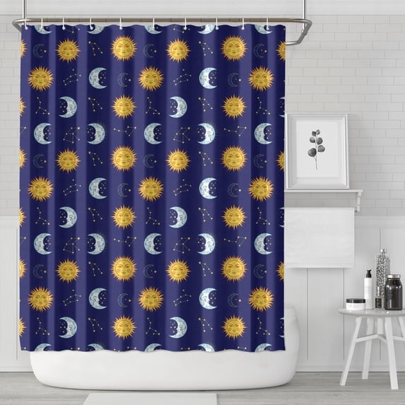 Blue Sun Moon Constellation Pattern Shower Curtain 72"x84" ,Bathroom Decorative Shower Curtains Set with 12 Hooks,Modern Waterproof Washable Shower Curtain