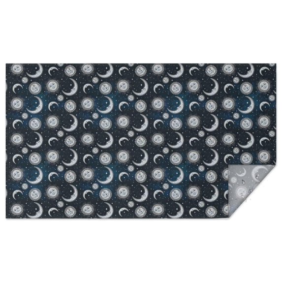 Blue Sun Moon Pattern Rectangle Tablecloth 60"x102",Waterproof Polyester Rectangle Table Cloth, Wipeable Spillproof Polyester Tablecloth for Dining, Camping, Indoor and Outdoor