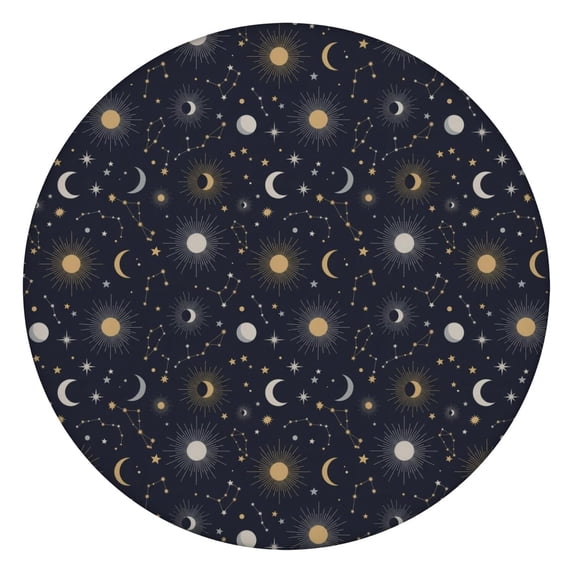 Blue Sun Moon Star Constellation Pattern Round Fitted Tablecloth with Elastic Edge,Dining Table Cover Waterproof,Outdoor Round Tablecloth for Camping,Dining,Indoor and Outdoor