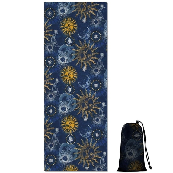 Blue Sun Moon Star Pattern Hot Yoga Mat Towel Non Slip for Hot Yoga - Quick-Drying Yoga Mat Cover with 4 Corner Pockets with Travel Bag - Hot Yoga Towel Non Slip Grip Moisture Wicking Sweat 70"x26"